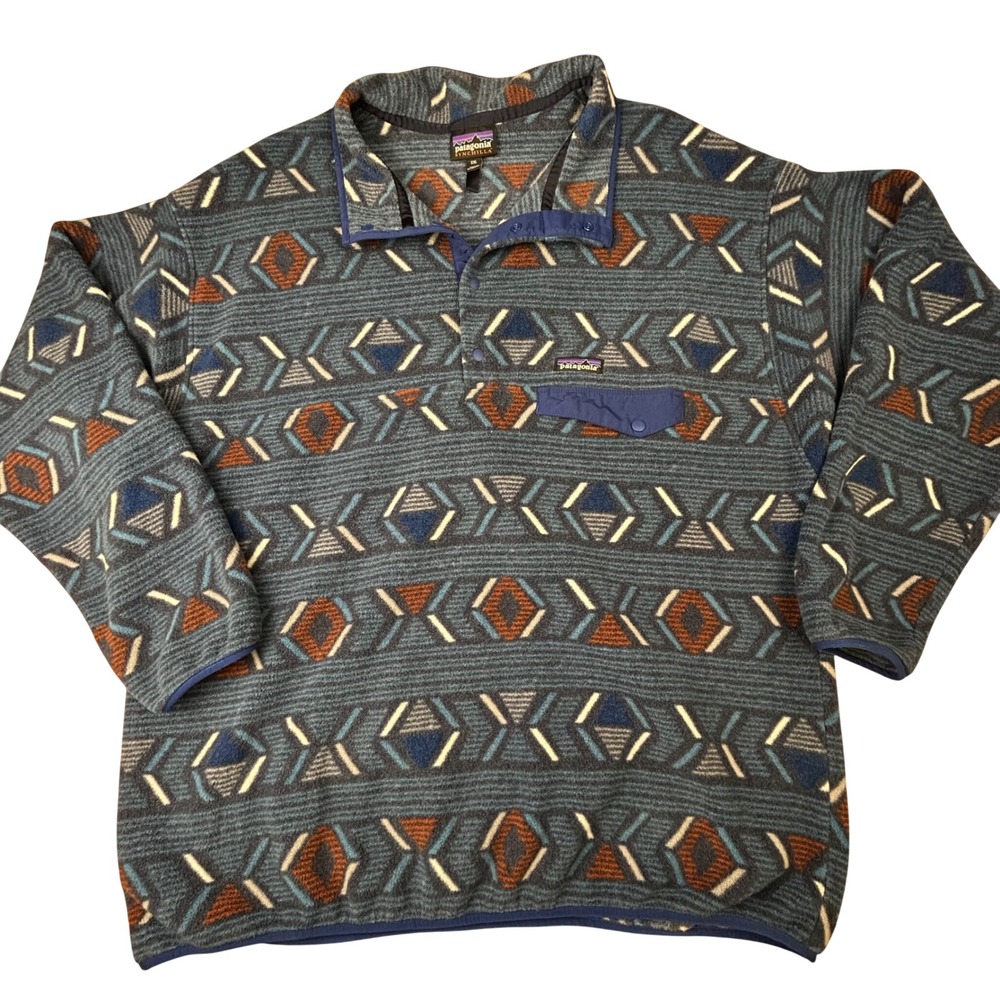 Patagonia Synchilla Snap-T Fleece Pullover Blue Tribal Geometric XXL 25450 FA17